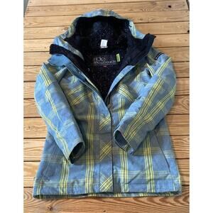 Ride Snowboards Plaid Hooded Coat Size Small Women’s Grey Green Full Zip
